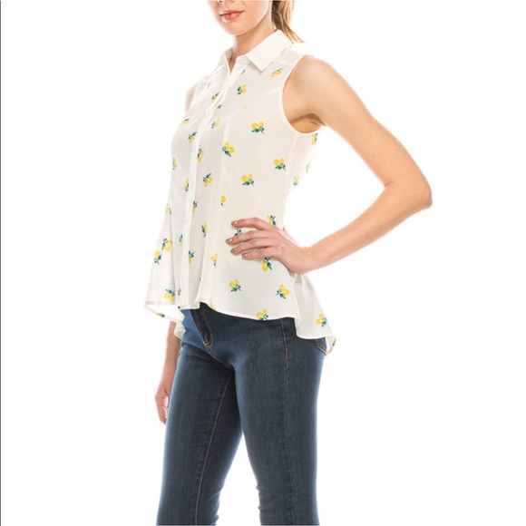 Urban Diction Lemon Print Button Up Blouse - Picture 2 of 4